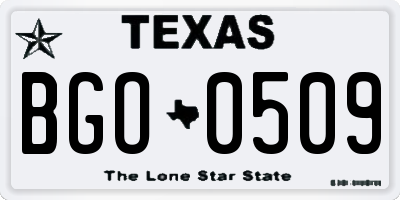 TX license plate BGO0509