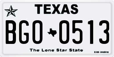 TX license plate BGO0513