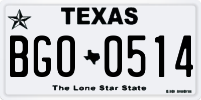 TX license plate BGO0514