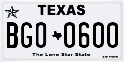 TX license plate BGO0600