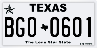 TX license plate BGO0601