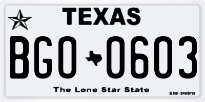 TX license plate BGO0603