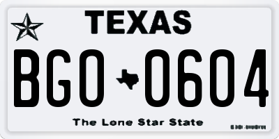 TX license plate BGO0604