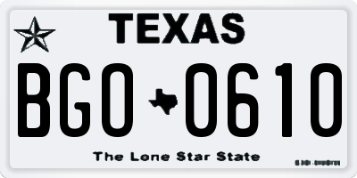 TX license plate BGO0610