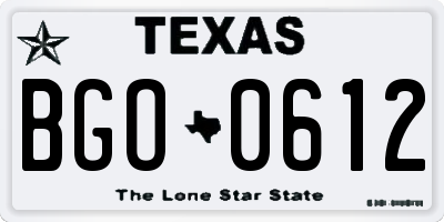 TX license plate BGO0612