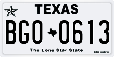 TX license plate BGO0613