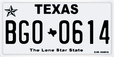TX license plate BGO0614