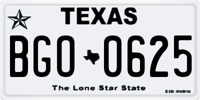 TX license plate BGO0625