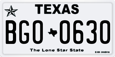 TX license plate BGO0630