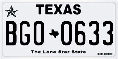TX license plate BGO0633