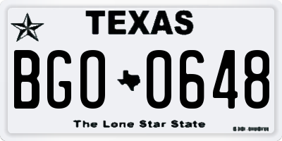 TX license plate BGO0648