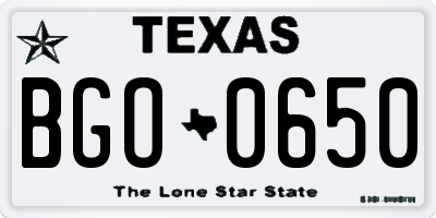 TX license plate BGO0650