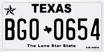 TX license plate BGO0654