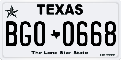 TX license plate BGO0668