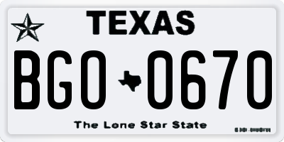 TX license plate BGO0670