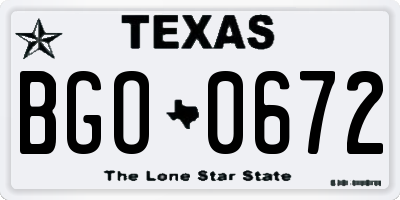 TX license plate BGO0672