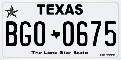 TX license plate BGO0675