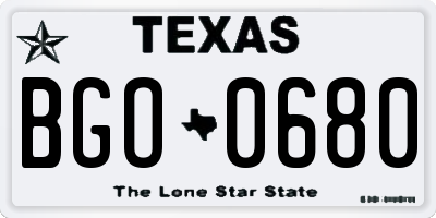 TX license plate BGO0680