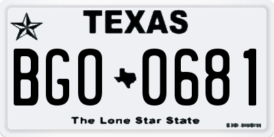 TX license plate BGO0681