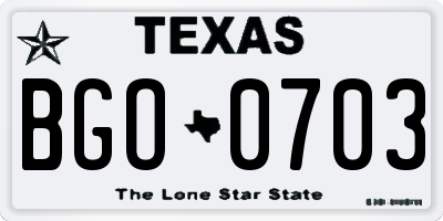 TX license plate BGO0703
