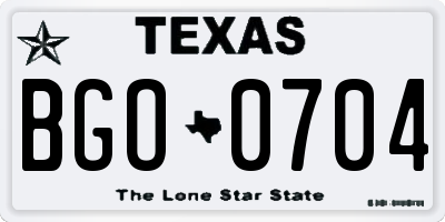 TX license plate BGO0704