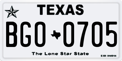 TX license plate BGO0705