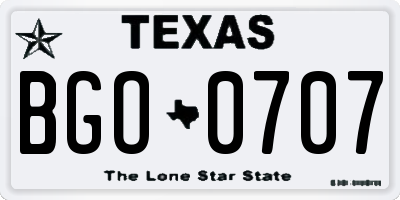 TX license plate BGO0707
