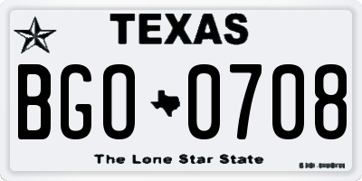 TX license plate BGO0708