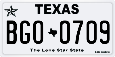 TX license plate BGO0709