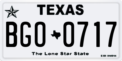 TX license plate BGO0717