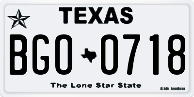 TX license plate BGO0718
