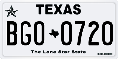 TX license plate BGO0720