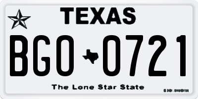 TX license plate BGO0721
