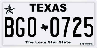 TX license plate BGO0725