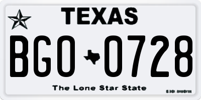 TX license plate BGO0728