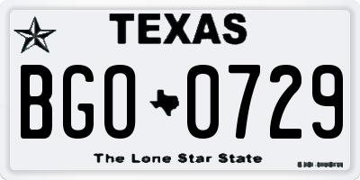 TX license plate BGO0729