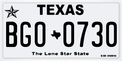 TX license plate BGO0730