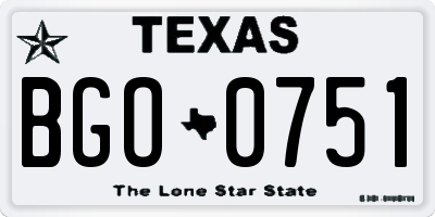 TX license plate BGO0751