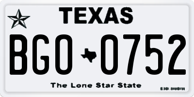 TX license plate BGO0752