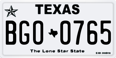 TX license plate BGO0765