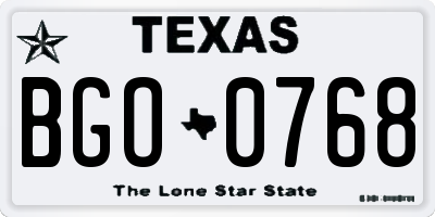TX license plate BGO0768