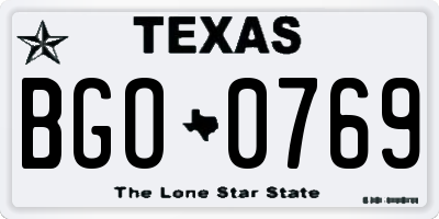 TX license plate BGO0769