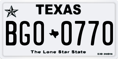 TX license plate BGO0770