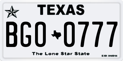 TX license plate BGO0777