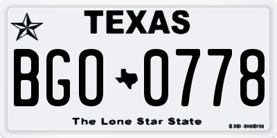 TX license plate BGO0778