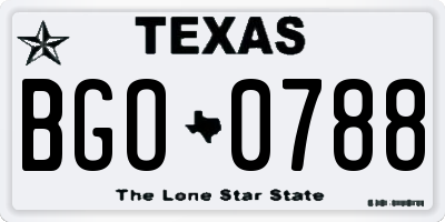 TX license plate BGO0788
