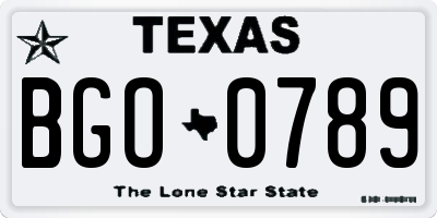 TX license plate BGO0789