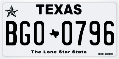 TX license plate BGO0796