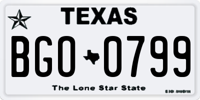 TX license plate BGO0799