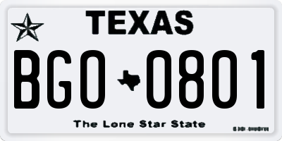 TX license plate BGO0801